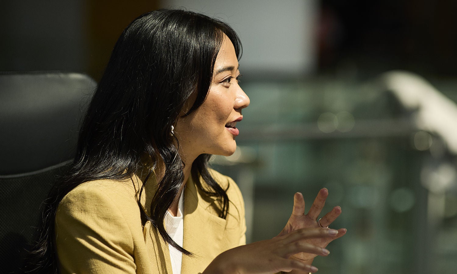 Woman in office conversation
